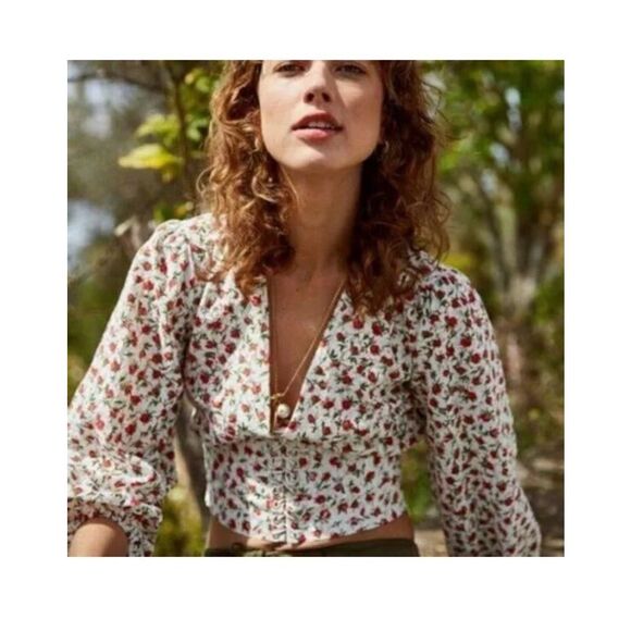 The Kooples Tops - THE KOOPLES Paris Lace Flowers Tied Blouse Top Shirt Size 2 NWT Bubble Medium